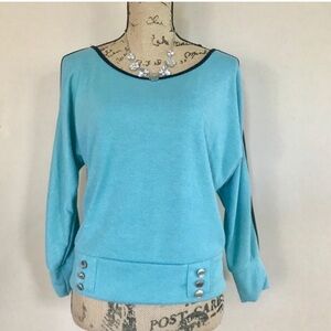 Gamiss Marine Blue Split Sleeve Knit Top – 3/4 Dolman Sleeve (Size M)